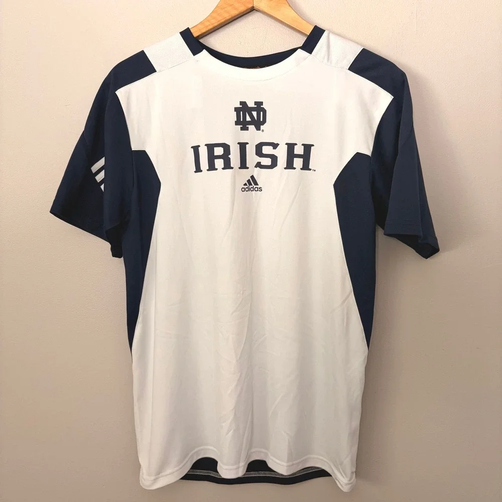 Adidas Notre Dame Irish Shirt Mens XL White Navy Short Sleeve Scorch Performance